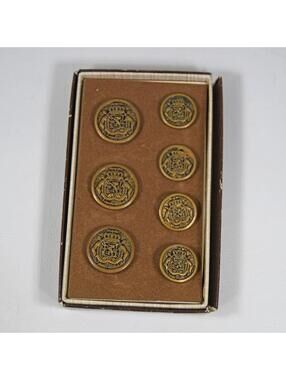 Vintage Gold Tone Heraldic Crest Coat of Arms Belgium Blazer Buttons Boxed Set